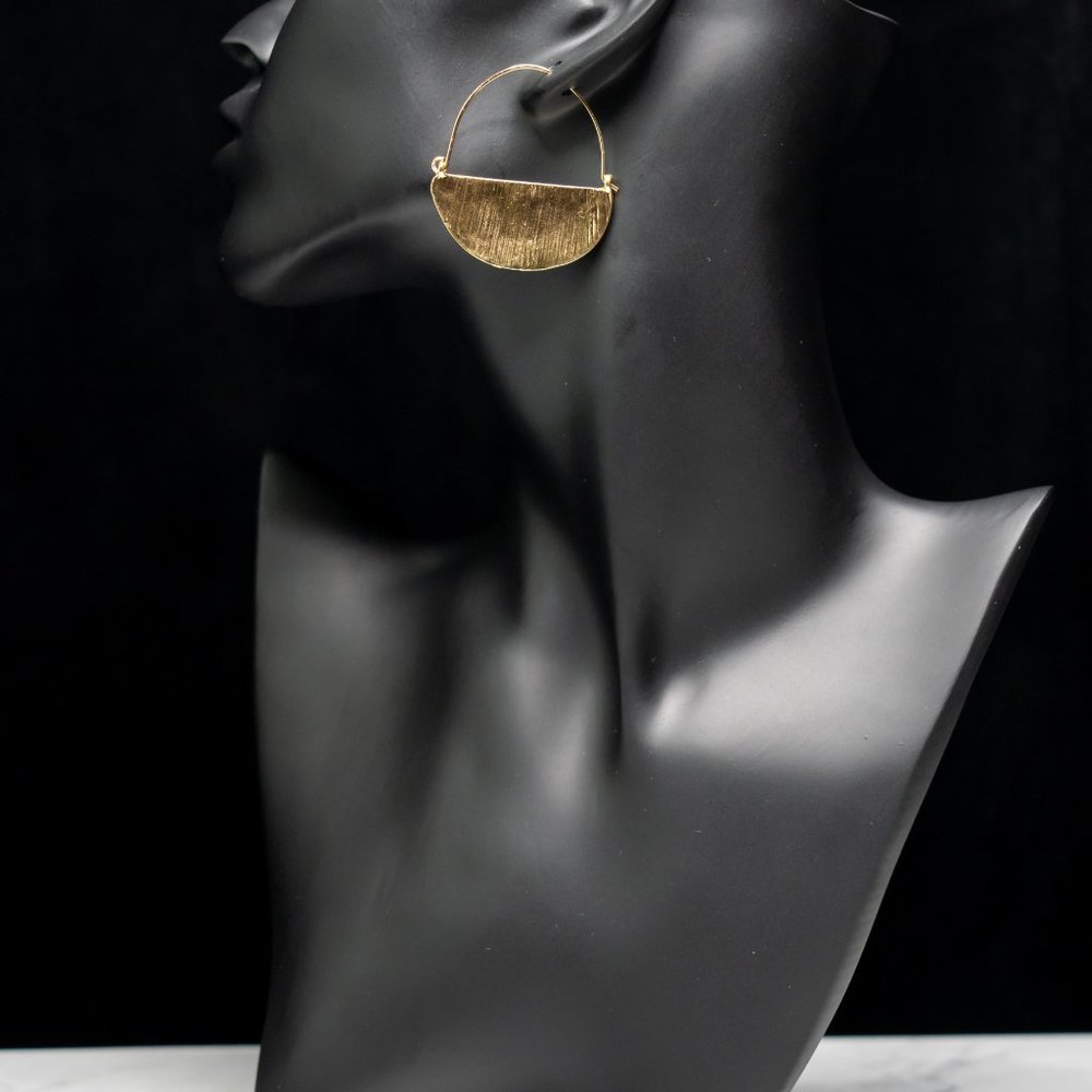 Half Moon Hammered Drop Hoop Earrings in Gold - Picture 5 of 7